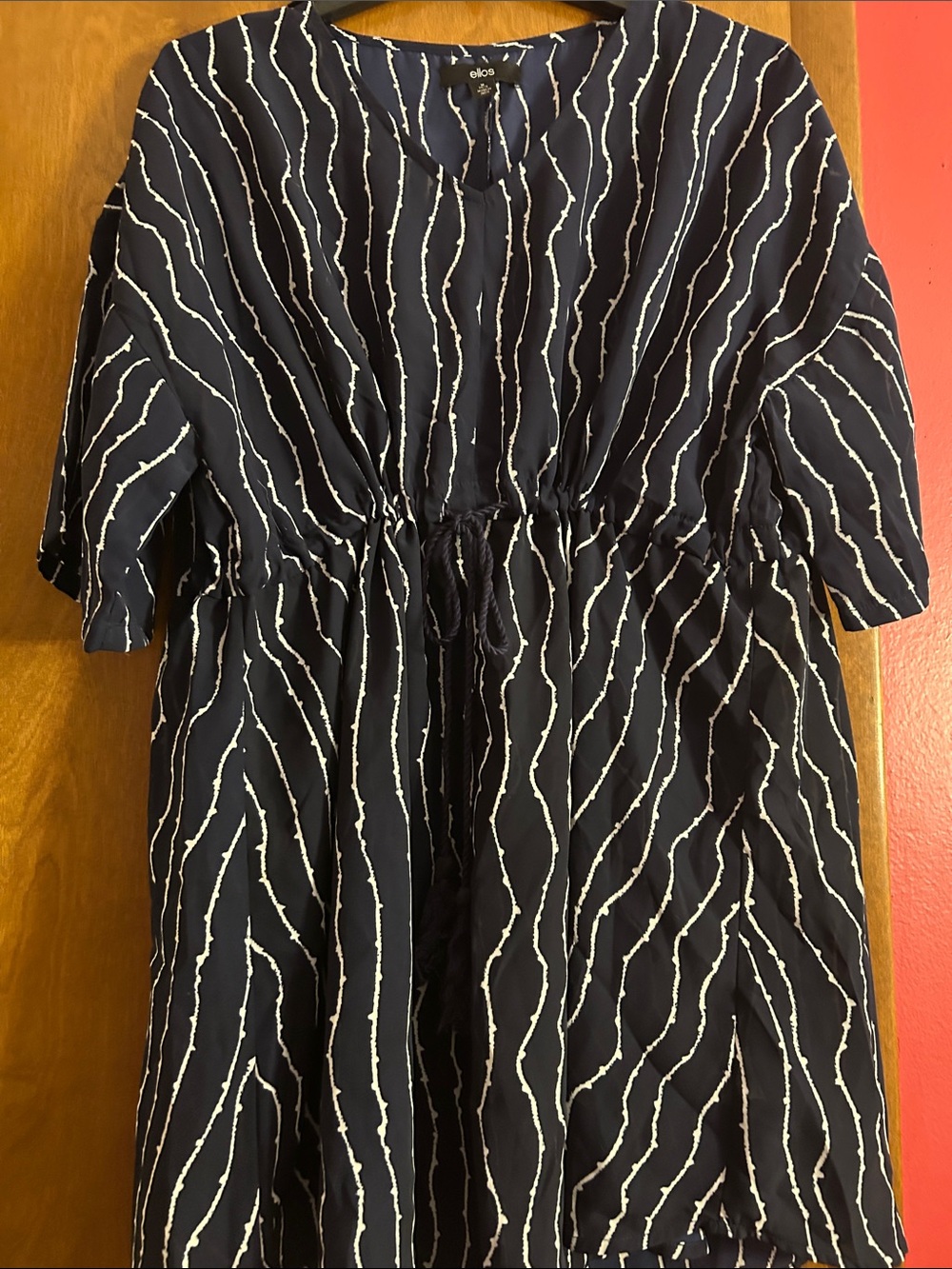 ellos Navy Blue and White Wave-Stripe women’s drawstring tunic